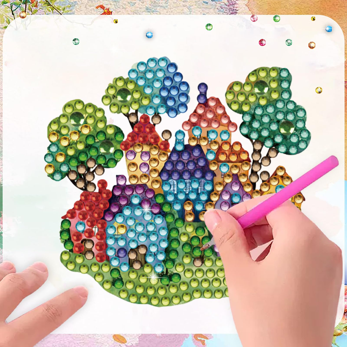15pcs House 2D Acrylic DIY Diamond Art Fridge Magnet Kit for Home Car Decor