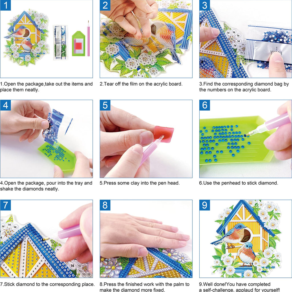 15pcs House 2D Acrylic DIY Diamond Art Fridge Magnet Kit for Home Car Decor