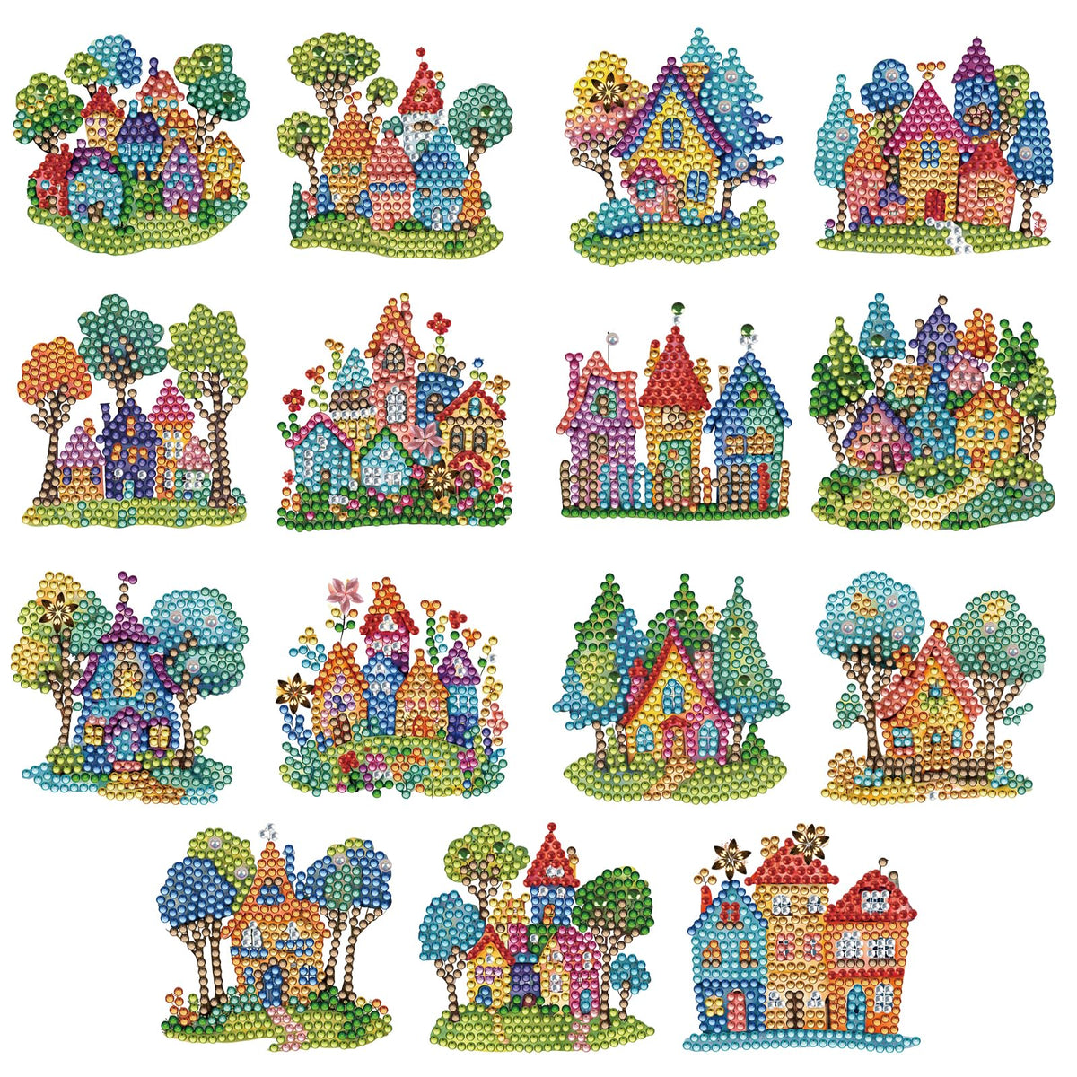 15pcs House 2D Acrylic DIY Diamond Art Fridge Magnet Kit for Home Car Decor